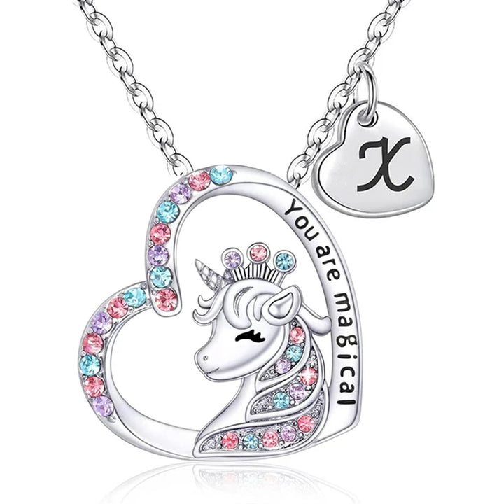 You Are Magical Unicorn Alphabet Pendant Necklace for Girls