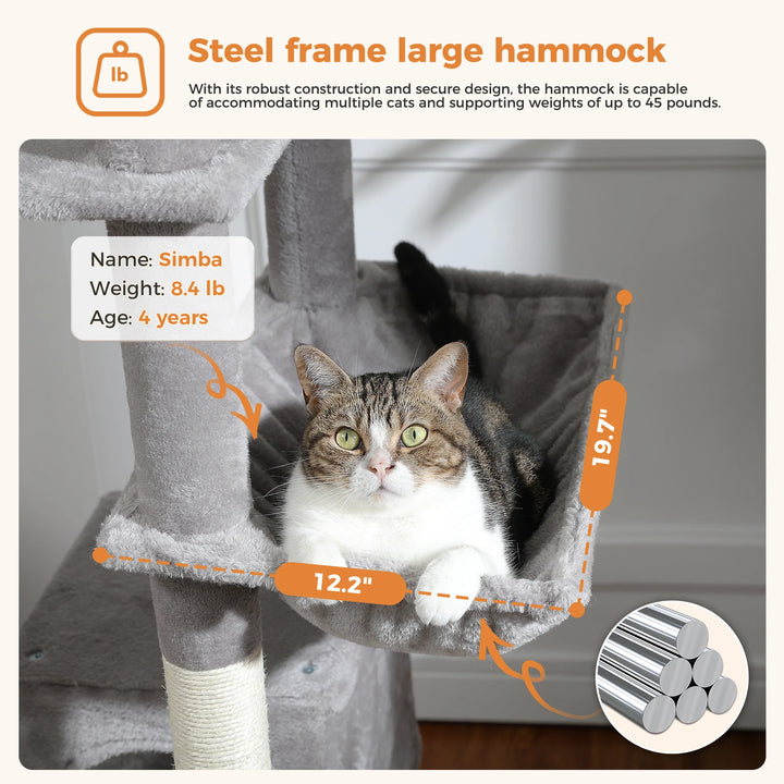 Tall Cat Tree Tower for Indoor Cats, Multi-Level Plush Cat Condo w/ Scratching Posts and Beds