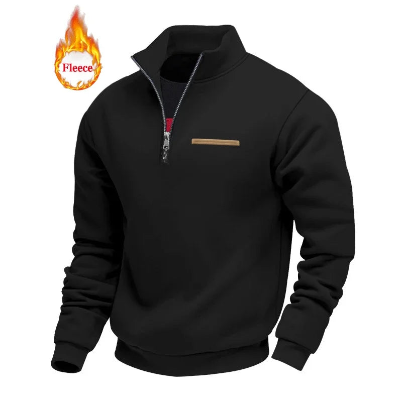 Heavy Fleece Long-sleeved Men's Sweatshirt Half Zipper Loose Stand-up Collar Pullover