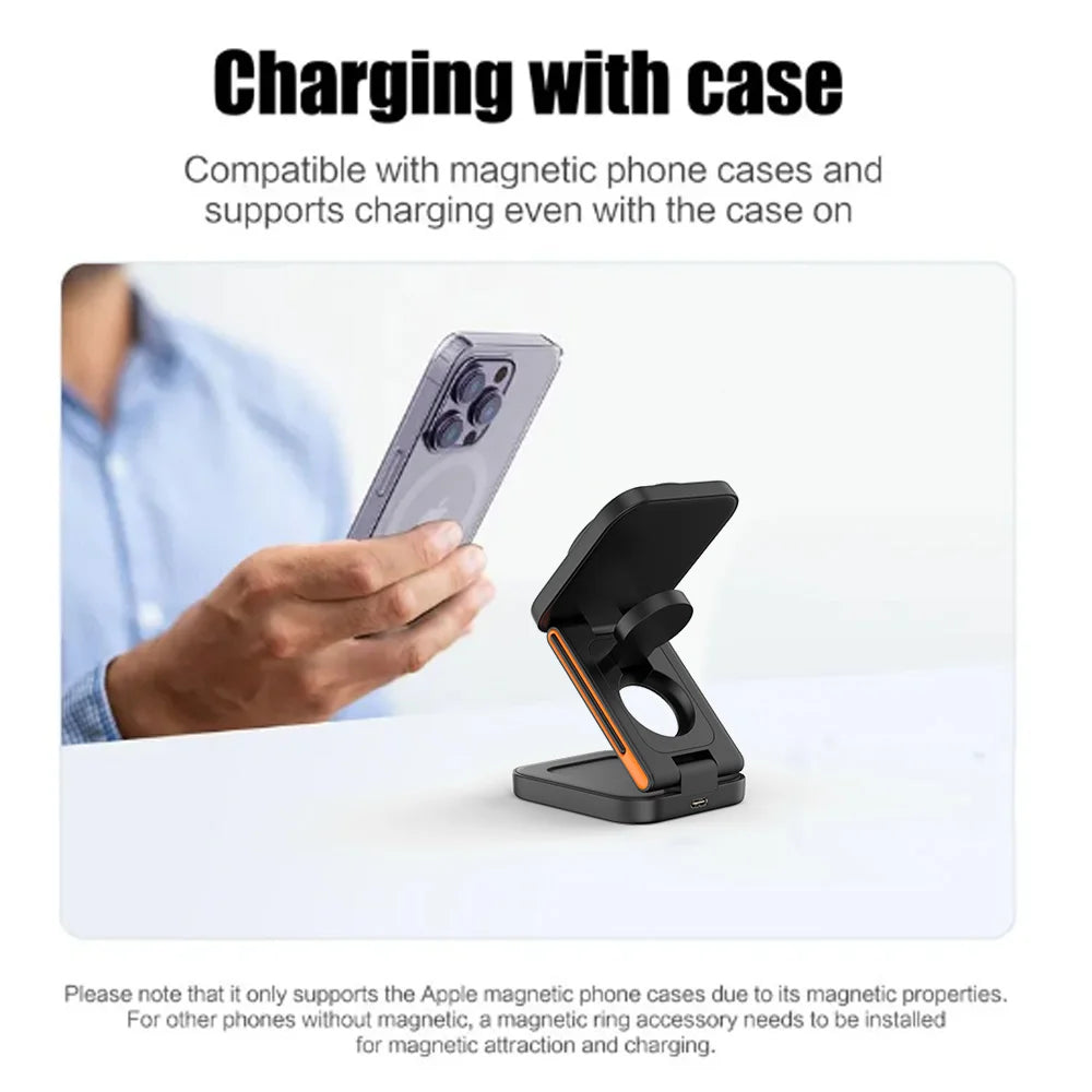 30W 3 in 1 Wireless Charger Phone Magnetic Foldable Wireless Charging Station for iPhone 16 15 14 13Pro Apple Watch 8 9 Airpods