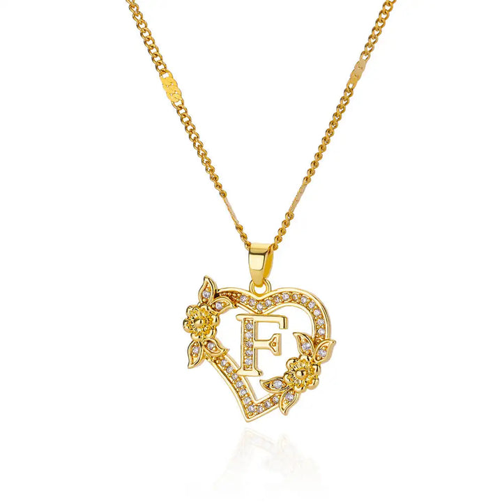 FREE - Valentines Gold & Jewels Initial Heart Flower Necklaces for Women, Daughters, Sisters, Girls, Friends