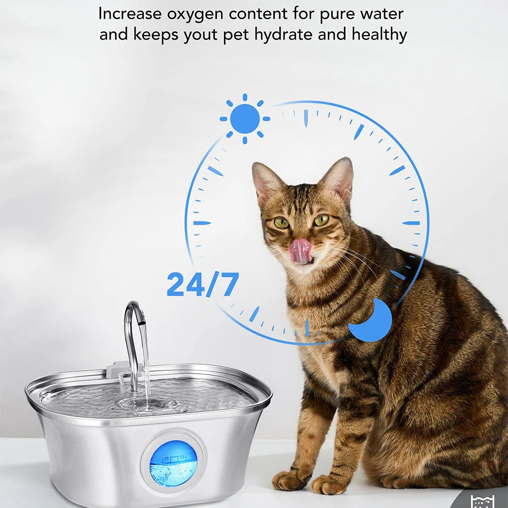 Automatic Stainless Steel 3.2L Cat Drinking Fountain for Pet Cats Water Dispenser Ultra-quiet