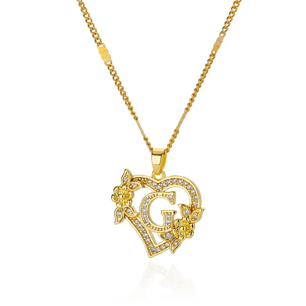 FREE - Valentines Gold & Jewels Initial Heart Flower Necklaces for Women, Daughters, Sisters, Girls, Friends