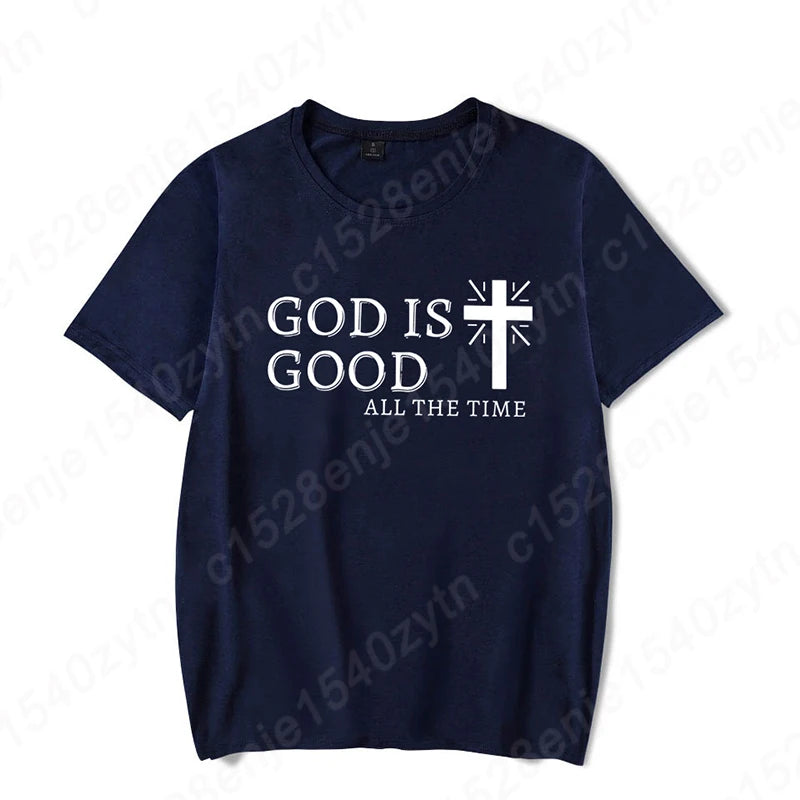 Men Casual Summer Cross & God Is Good All The Time - Graphic Printed Short Sleeve T-Shirt, Christian Quote Tees Tops