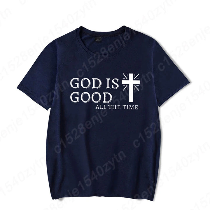 Men Casual Summer Cross & God Is Good All The Time - Graphic Printed Short Sleeve T-Shirt, Christian Quote Tees Tops