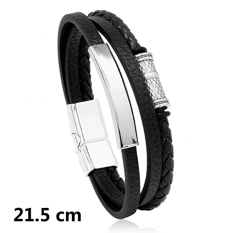 New Woven Leather Wrap Bracelet for Men with Jesus Cross Charm