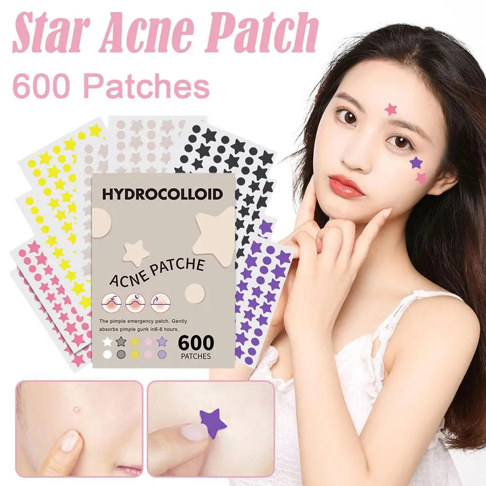 "600 Fun Star-Shaped Acne Patches – Gentle & Colorful Skincare for Teens"