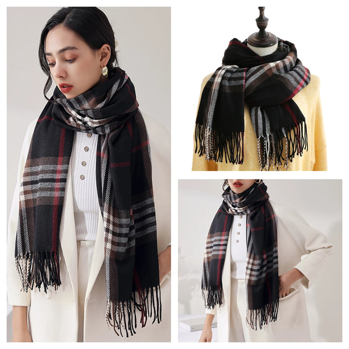 Women's Warm Classic Plaid Winter Scarf / Shawl with Cashmere Feel