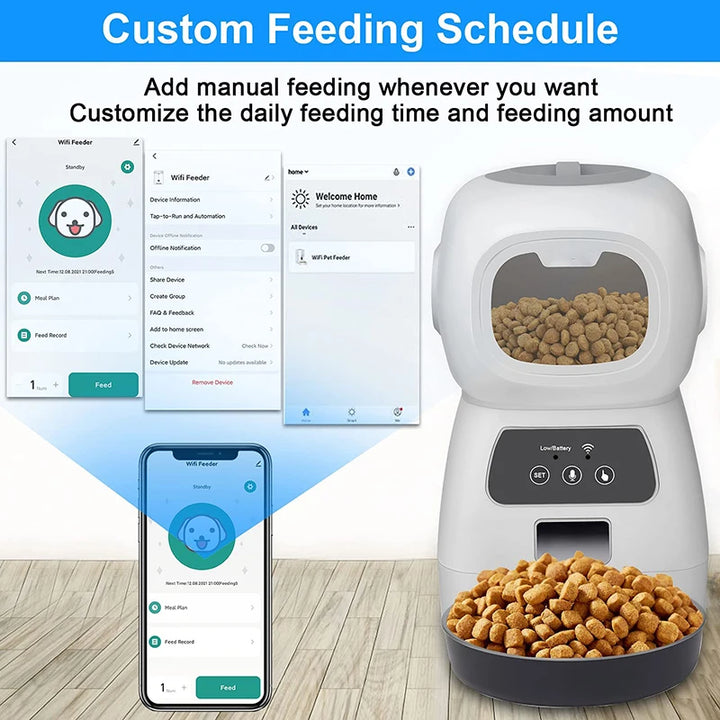 "Smart 3.5L Automatic Pet Food Feeder with Timed Meals, Voice Recording, & Spill-Proof Design – Perfect for Busy Pet Owners!"