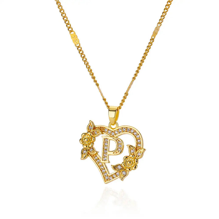 FREE - Valentines Gold & Jewels Initial Heart Flower Necklaces for Women, Daughters, Sisters, Girls, Friends