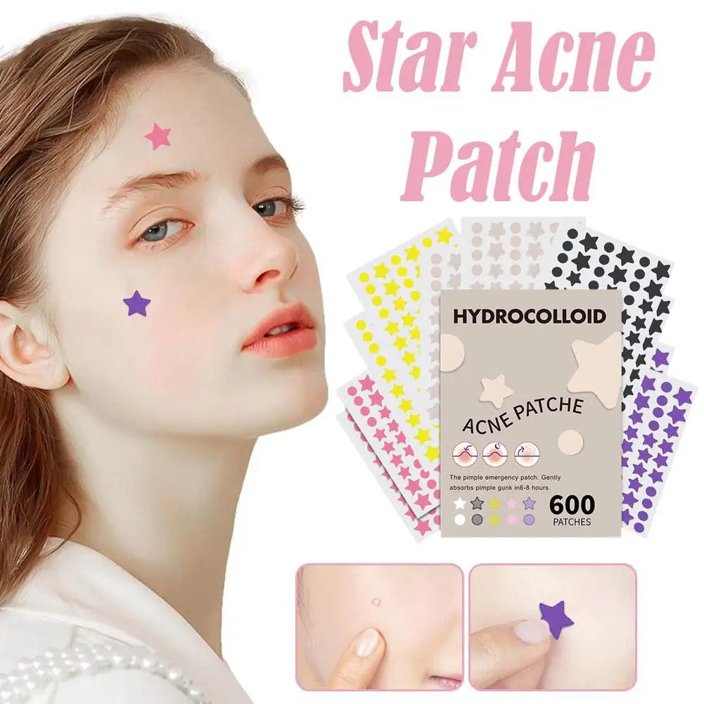 "600 Fun Star-Shaped Acne Patches – Gentle & Colorful Skincare for Teens"