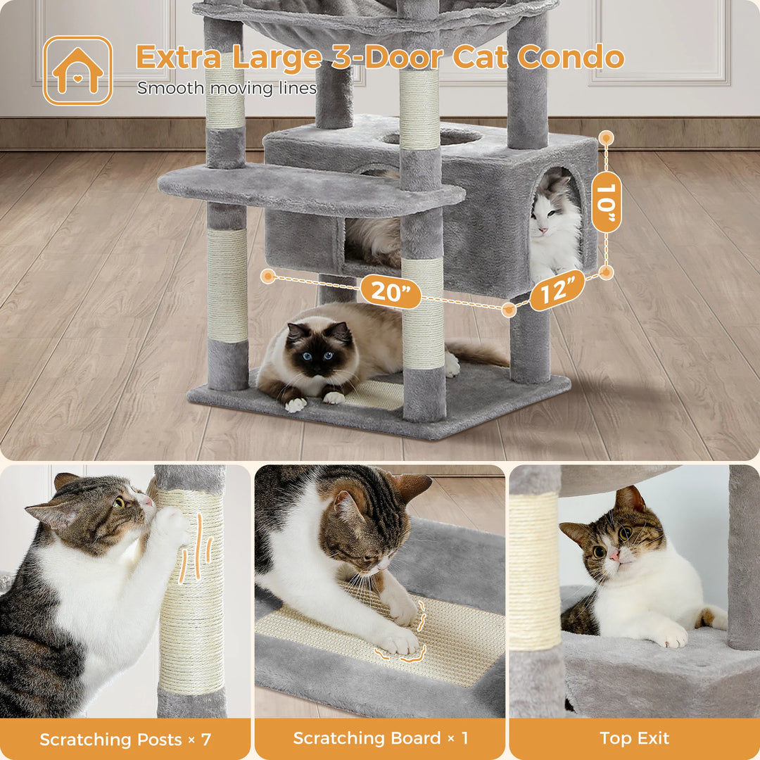 Tall Cat Tree Tower for Indoor Cats, Multi-Level Plush Cat Condo w/ Scratching Posts and Beds