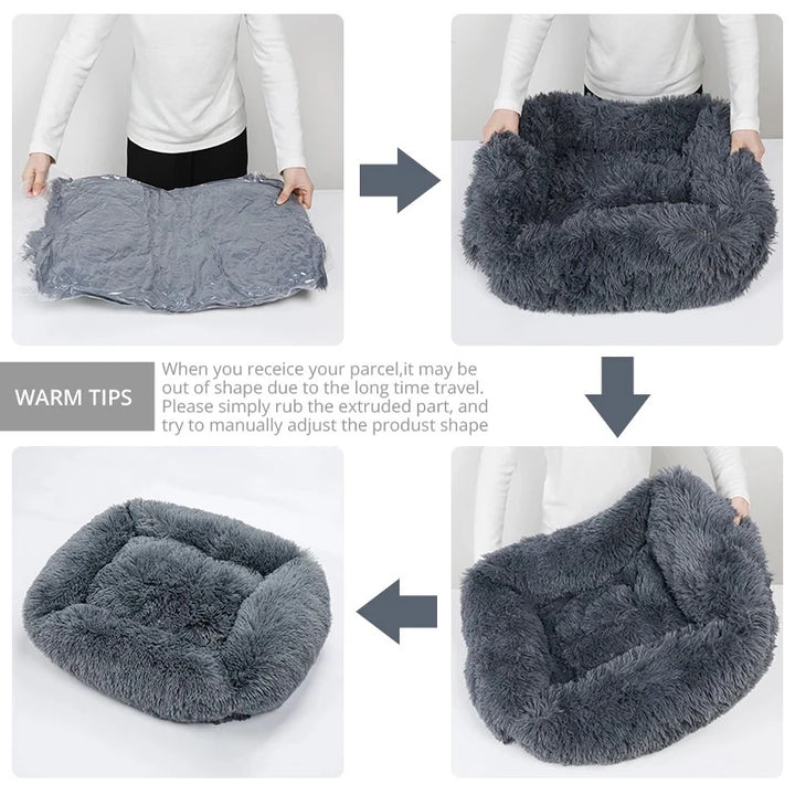 "Cozy Rectangle Plush Dog Bed – Warm Winter Mat for Dogs & Cats of All Sizes"