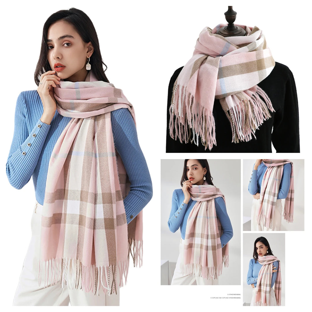 Women's Warm Classic Plaid Winter Scarf / Shawl with Cashmere Feel