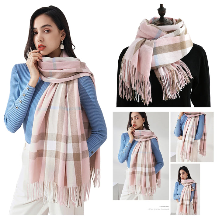 Women's Warm Classic Plaid Winter Scarf / Shawl with Cashmere Feel