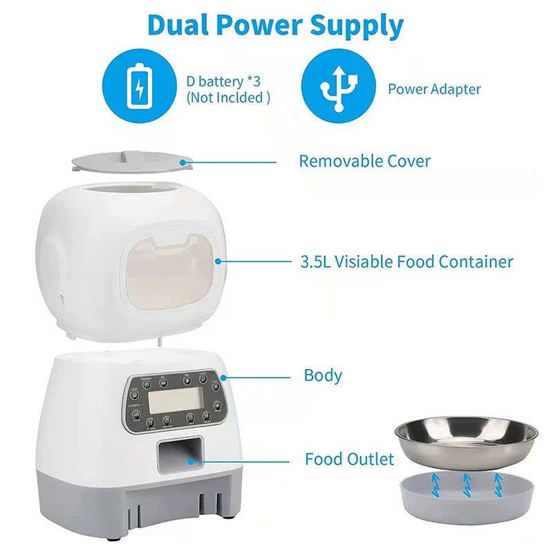 "Smart 3.5L Automatic Pet Food Feeder with Timed Meals, Voice Recording, & Spill-Proof Design – Perfect for Busy Pet Owners!"