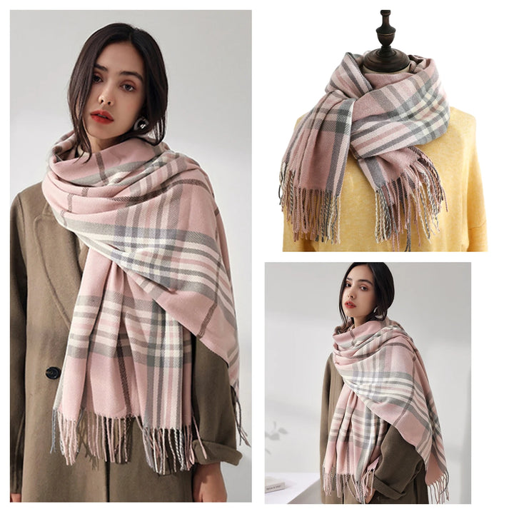 Women's Warm Classic Plaid Winter Scarf / Shawl with Cashmere Feel