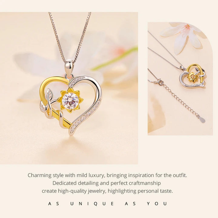 Sparkling 1.0CT Moissanite Diamond Valentine Heart Pendant Necklace – A Golden Flower of Love