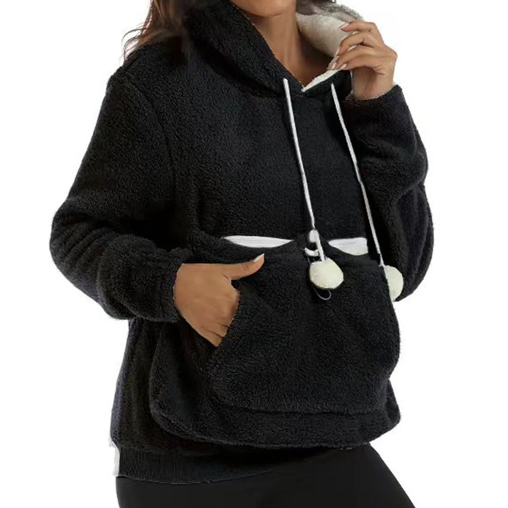 Large Plush Fleece Pet Pocket Hoodie Sweatshirt for Women