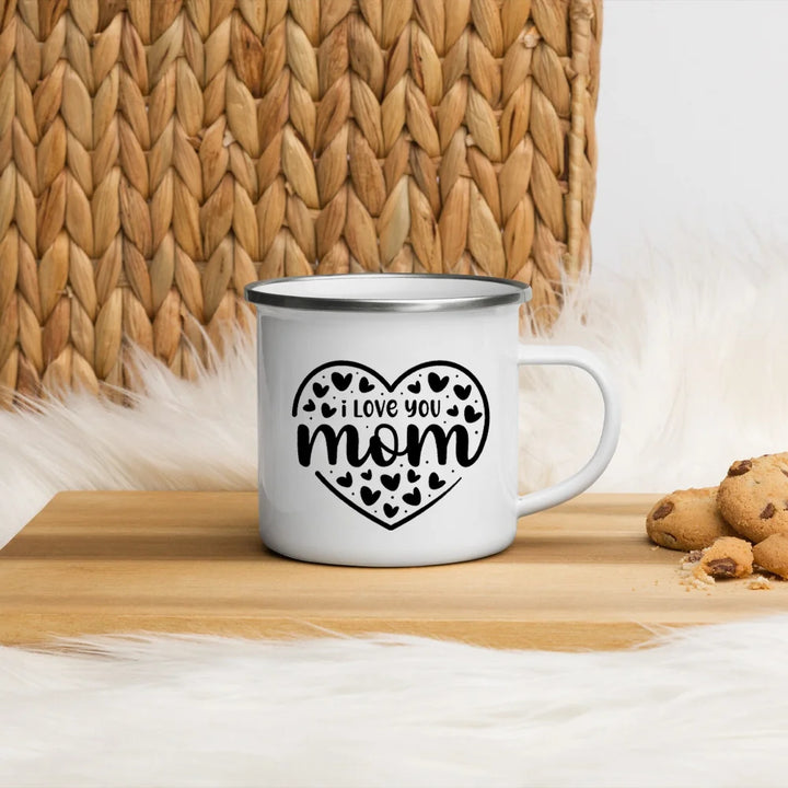 I Love You Mom Enamel Mug White Handled Cup Coffee Tea Enamel Mug Drink Water The Best Original and Fun Mother's DayGift