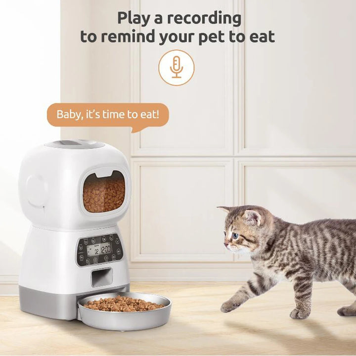 "Smart 3.5L Automatic Pet Food Feeder with Timed Meals, Voice Recording, & Spill-Proof Design – Perfect for Busy Pet Owners!"