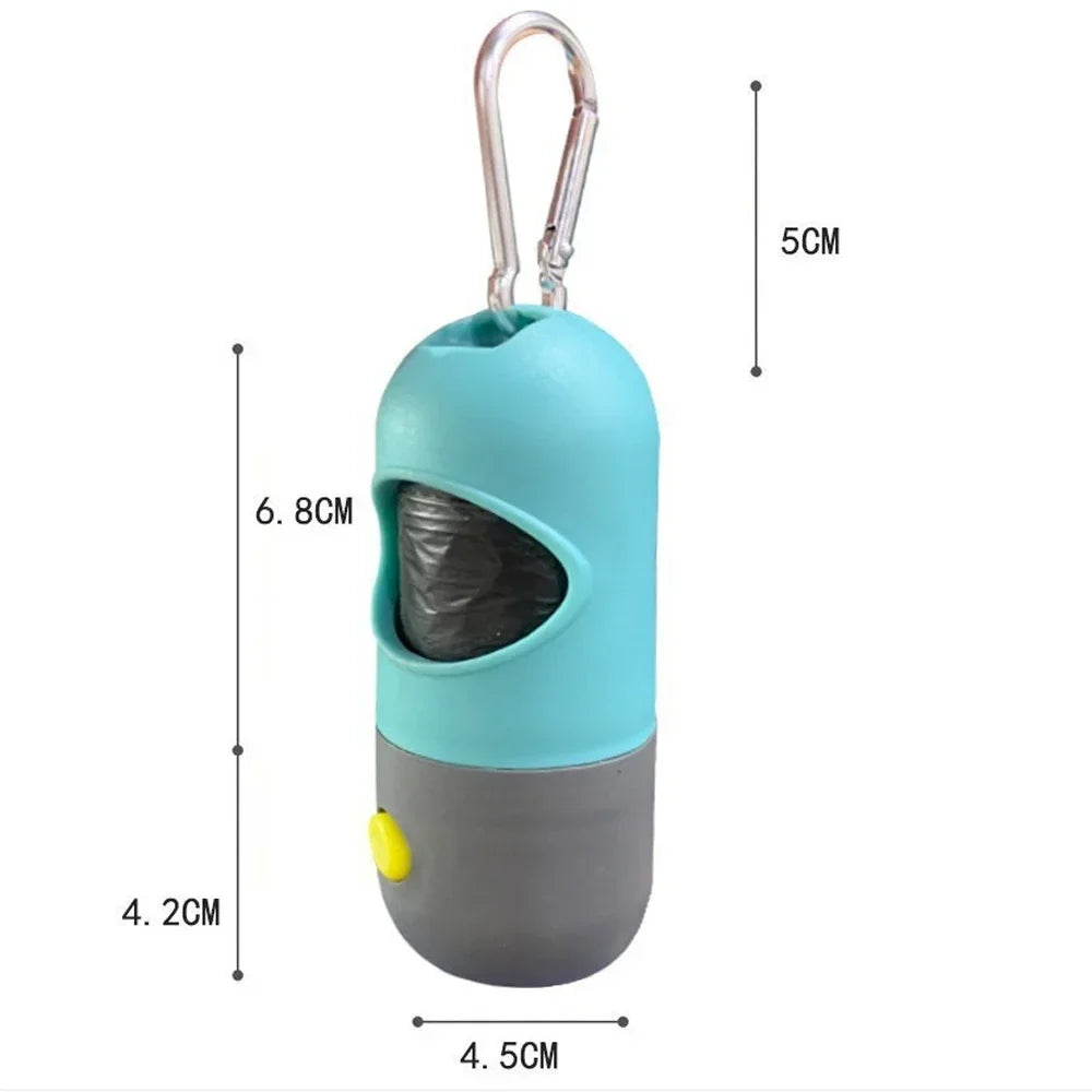 Dog Poop Bag Dispenser with Led Flashlight, Clip and One Roll of Degradable Waste Bags