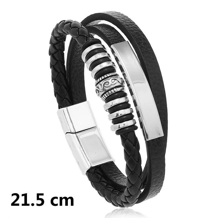 New Woven Leather Wrap Bracelet for Men with Jesus Cross Charm