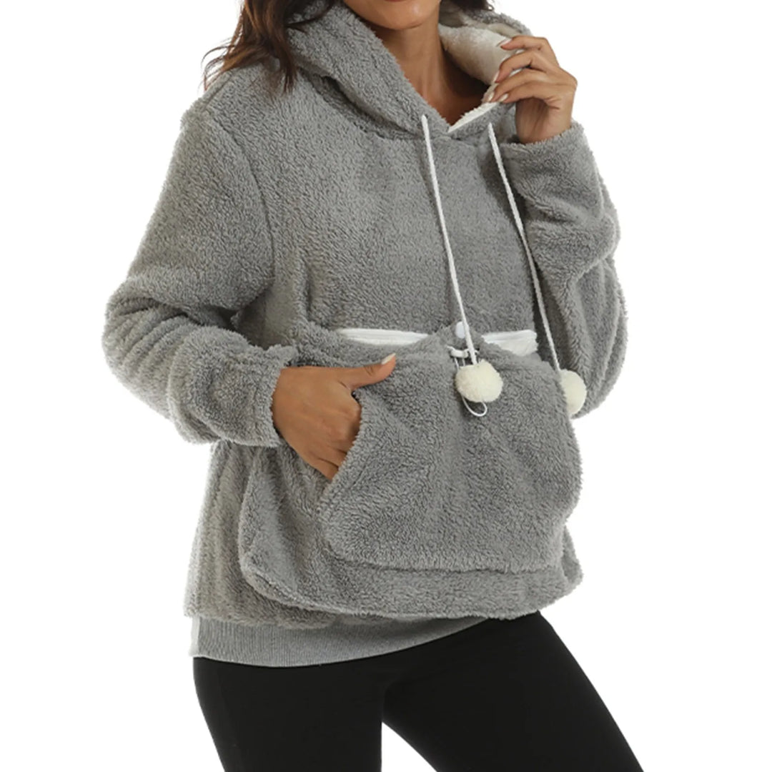 Large Plush Fleece Pet Pocket Hoodie Sweatshirt for Women