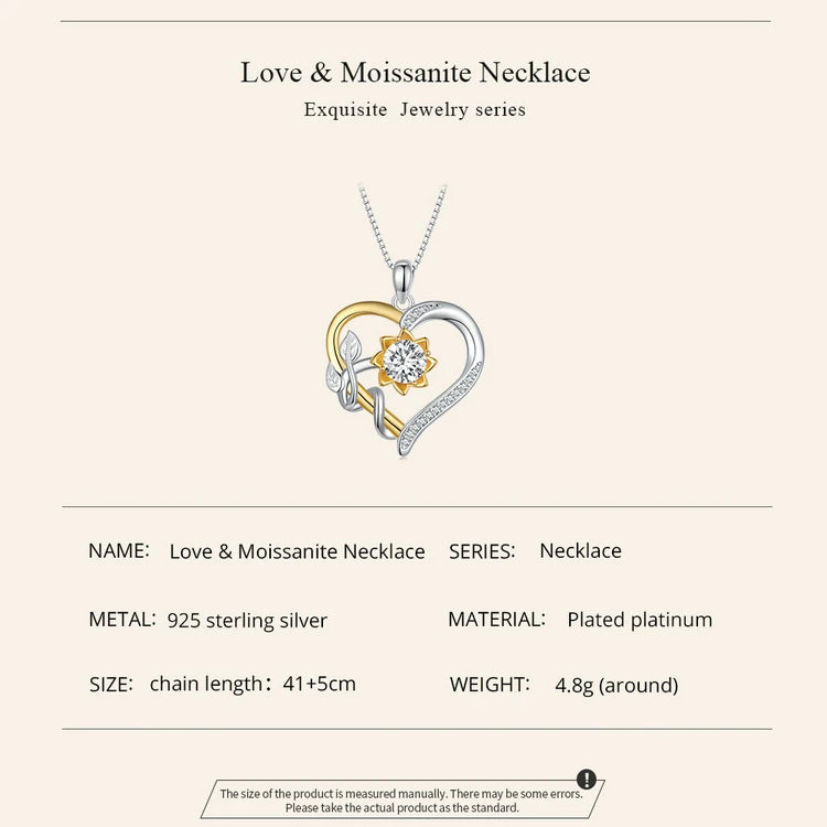 Sparkling 1.0CT Moissanite Diamond Valentine Heart Pendant Necklace – A Golden Flower of Love