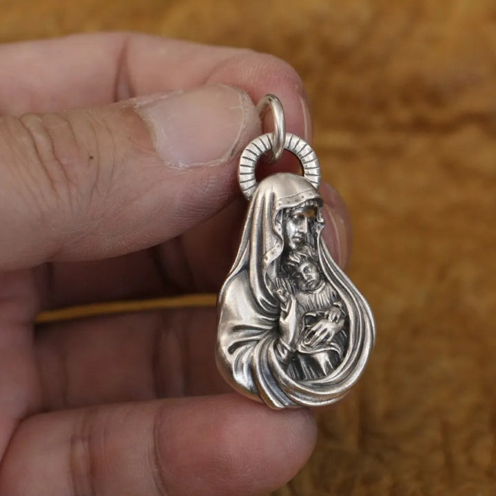 Protection from Virgin Mary Faith Base Charm Pendant Necklace of Grace Jewelry- 925 Sterling Silver - S/L