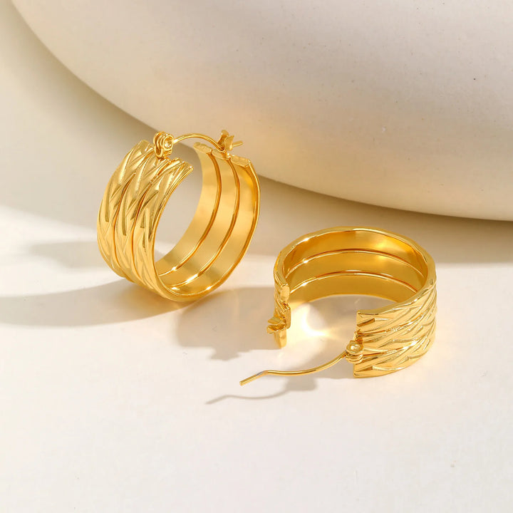 Chunky Lucky Gold Earrings for Women, 3 Hoops in One