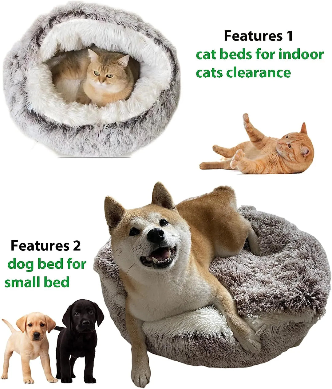 Warm Soft Round Plush Cat or Small Dog Pet Bed with Top