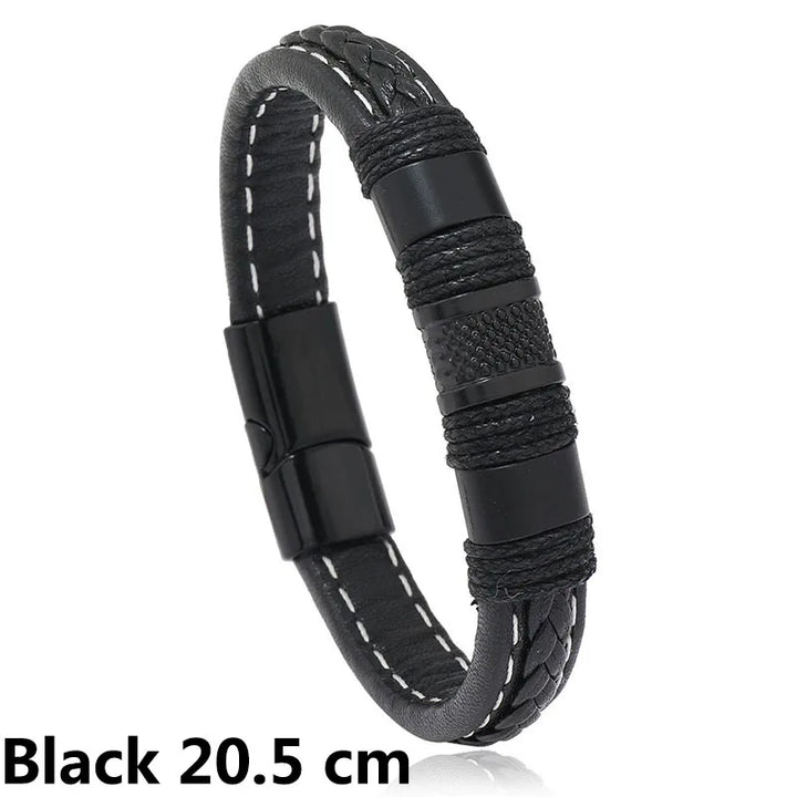 New Woven Leather Wrap Bracelet for Men with Jesus Cross Charm