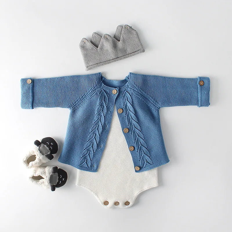 Girls Knitted Baby Romper and Cardigan Sweater - Newborn to 24M