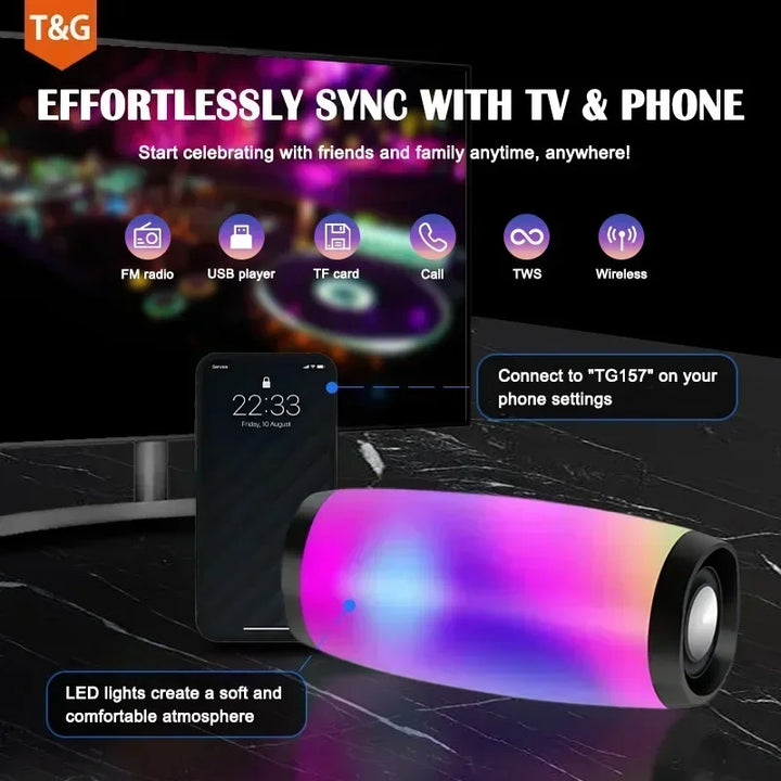 LED TG157 Portable Bluetooth Speaker Wireless Subwoofer Dual Bass Column Boombox BT AUX TF Music Play For Outdoor Camping