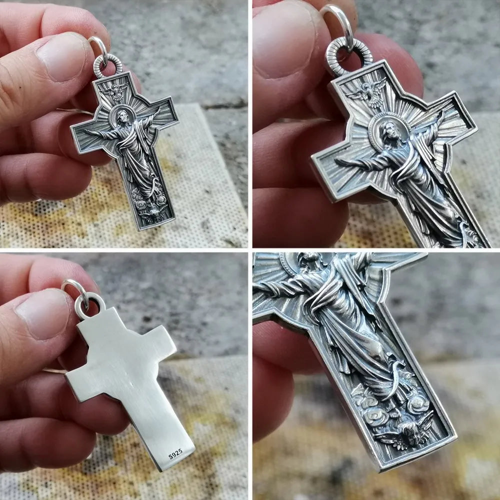 LINSION 925 Sterling Silver Jesus Christ Cross Pendant Charms Good Detail Pendant TA341