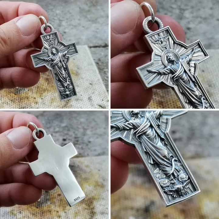 LINSION 925 Sterling Silver Jesus Christ Cross Pendant Charms Good Detail Pendant TA341