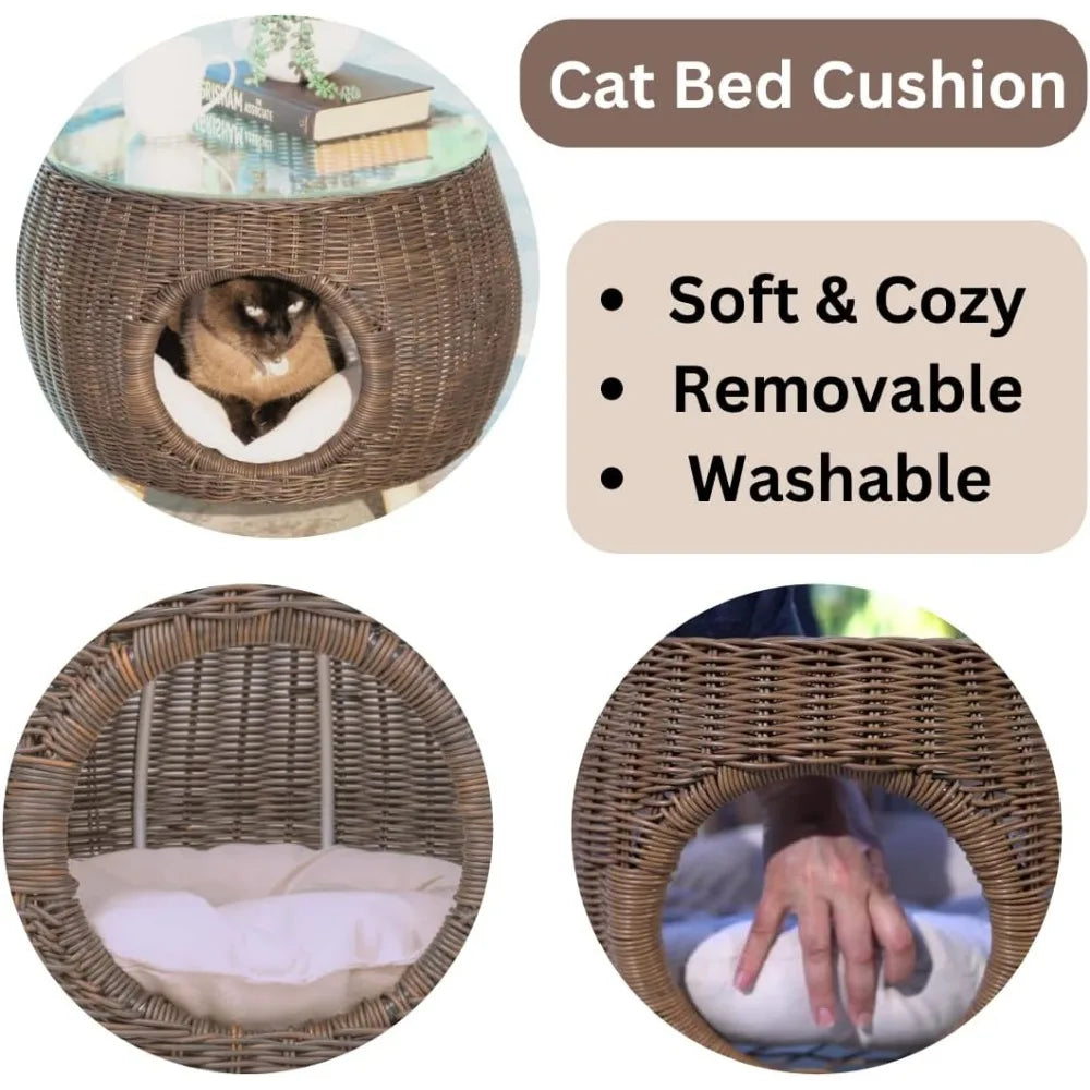 Cute and Stylish 2-in-1 End Table Cat Bed Table with Washable Cushion.