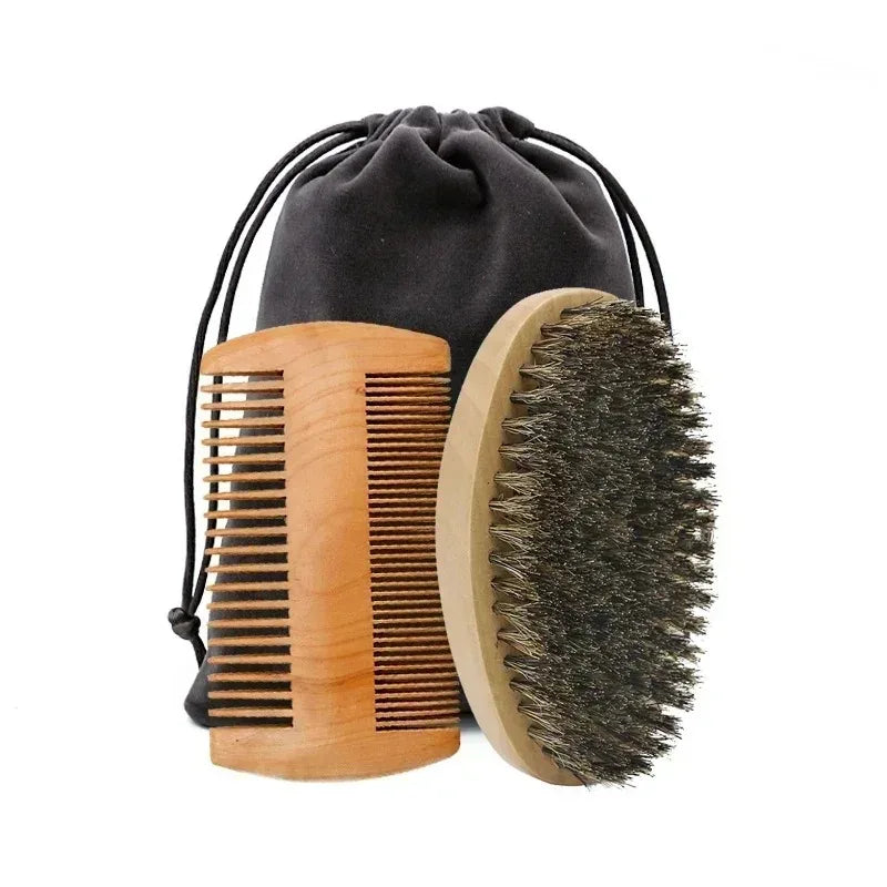 Professional Men's Soft Boar Bristle Beard Shaving Brush Comb Kit with Gift Bag