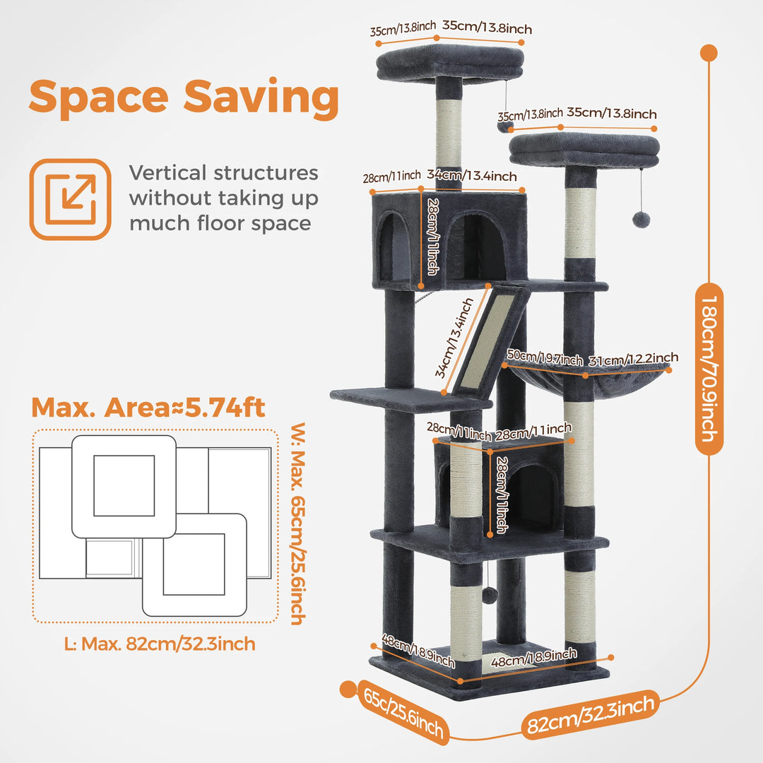 Tall Cat Tree Tower for Indoor Cats, Multi-Level Plush Cat Condo w/ Scratching Posts and Beds