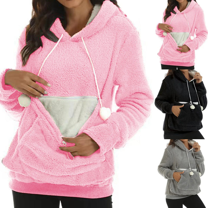 Large Plush Fleece Pet Pocket Hoodie Sweatshirt for Women