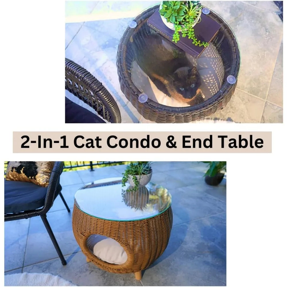 Cute and Stylish 2-in-1 End Table Cat Bed Table with Washable Cushion.