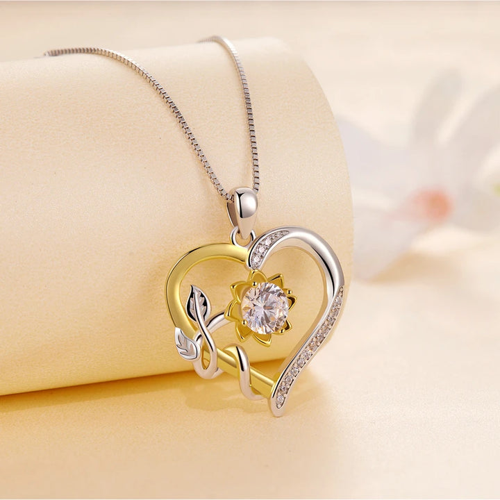 Sparkling 1.0CT Moissanite Diamond Valentine Heart Pendant Necklace – A Golden Flower of Love