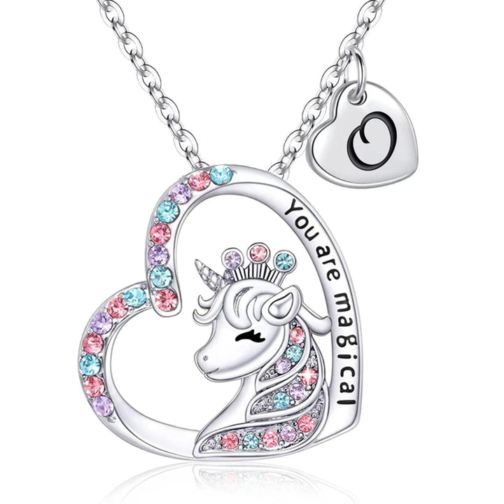 Girls Fashion Initial Letter Unicorn Necklace "You Are Magical" Unicorn Pendant