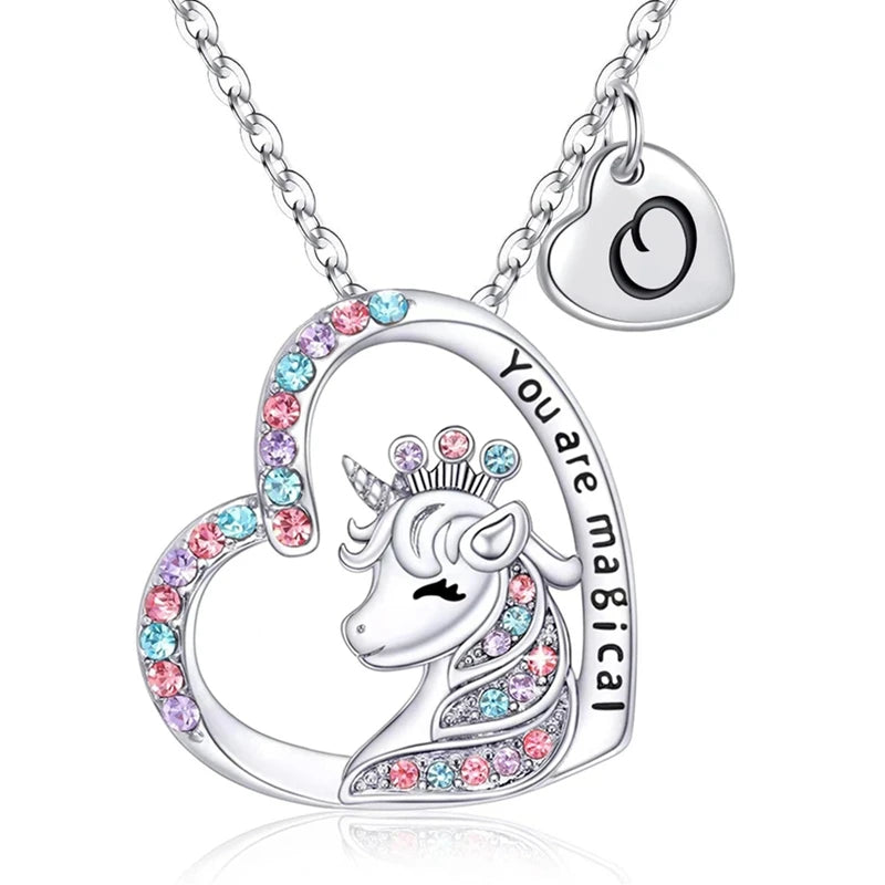 You Are Magical Unicorn Alphabet Pendant Necklace for Girls