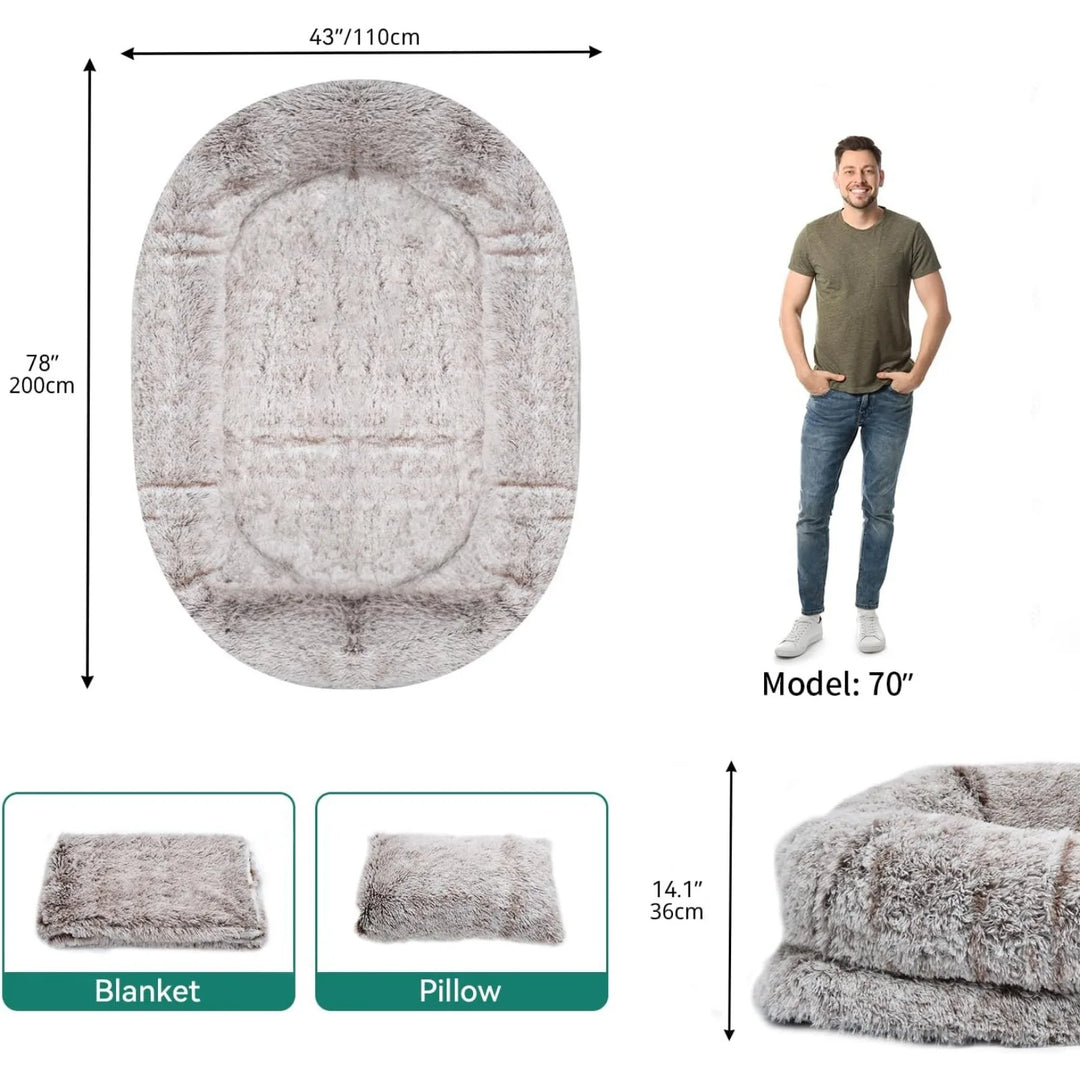 Extra-Large Dog Bed, 78"x43" Made of Memory Foam for Ultimate Comfort Comes with Fur Blanket and Pillow