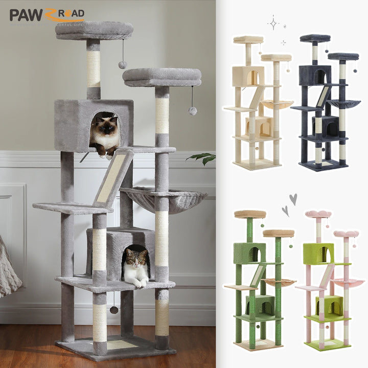 Tall Cat Tree Tower for Indoor Cats, Multi-Level Plush Cat Condo w/ Scratching Posts and Beds