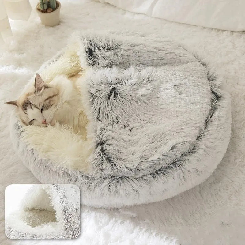 Warm Soft Round Plush Cat or Small Dog Pet Bed with Top