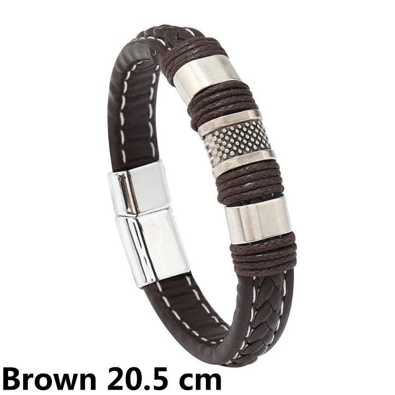 New Woven Leather Wrap Bracelet for Men with Jesus Cross Charm