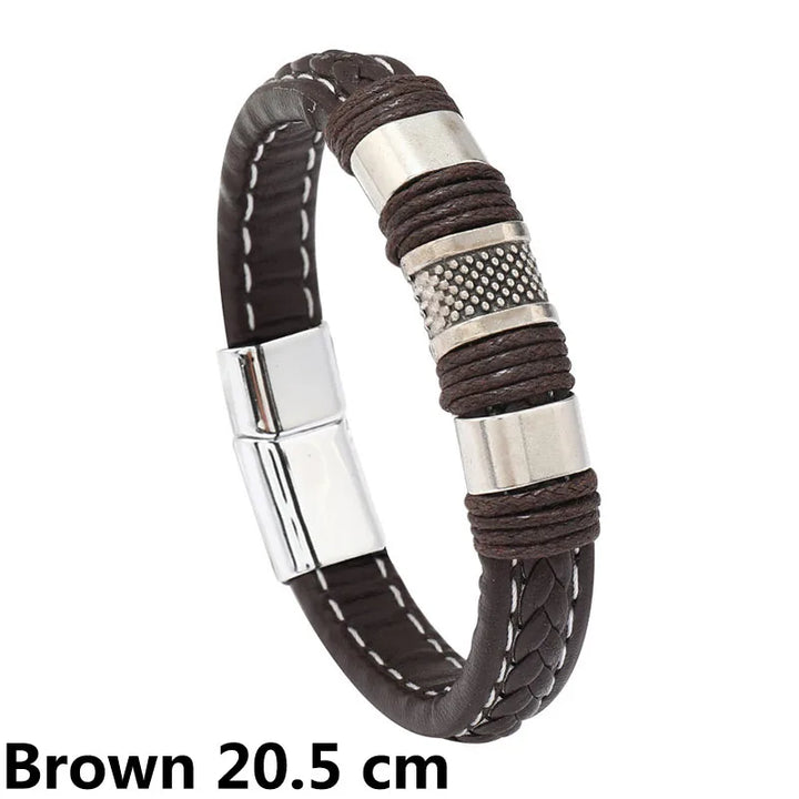 New Woven Leather Wrap Bracelet for Men with Jesus Cross Charm